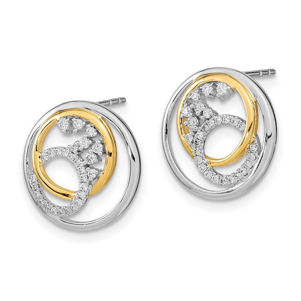 Solid 14k Two-tone Polished Simulated CZ Circle Cluster Post Earrings