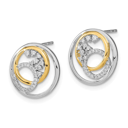 Solid 14k Two-tone Polished Simulated CZ Circle Cluster Post Earrings