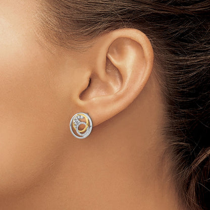 Solid 14k Two-tone Polished Simulated CZ Circle Cluster Post Earrings