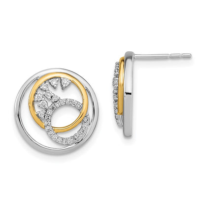 Solid 14k Two-tone Polished Simulated CZ Circle Cluster Post Earrings