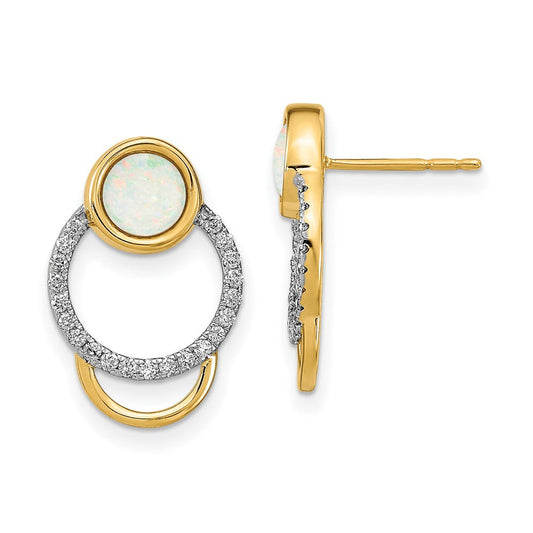 14k Yellow Gold Polished Real Diamond & Opal Circle Post Earrings EM6908-OP-020-YA