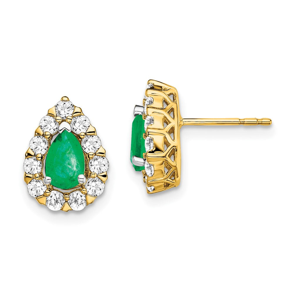 14k Yellow Gold Pear Emerald and Real Diamond Halo Post Earrings EM6991-EM-077-YA