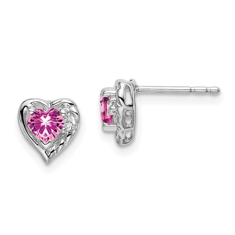 14k White Gold Created Pink Sapphire and Real Diamond Heart Earrings EM7027-CPS-001-WA
