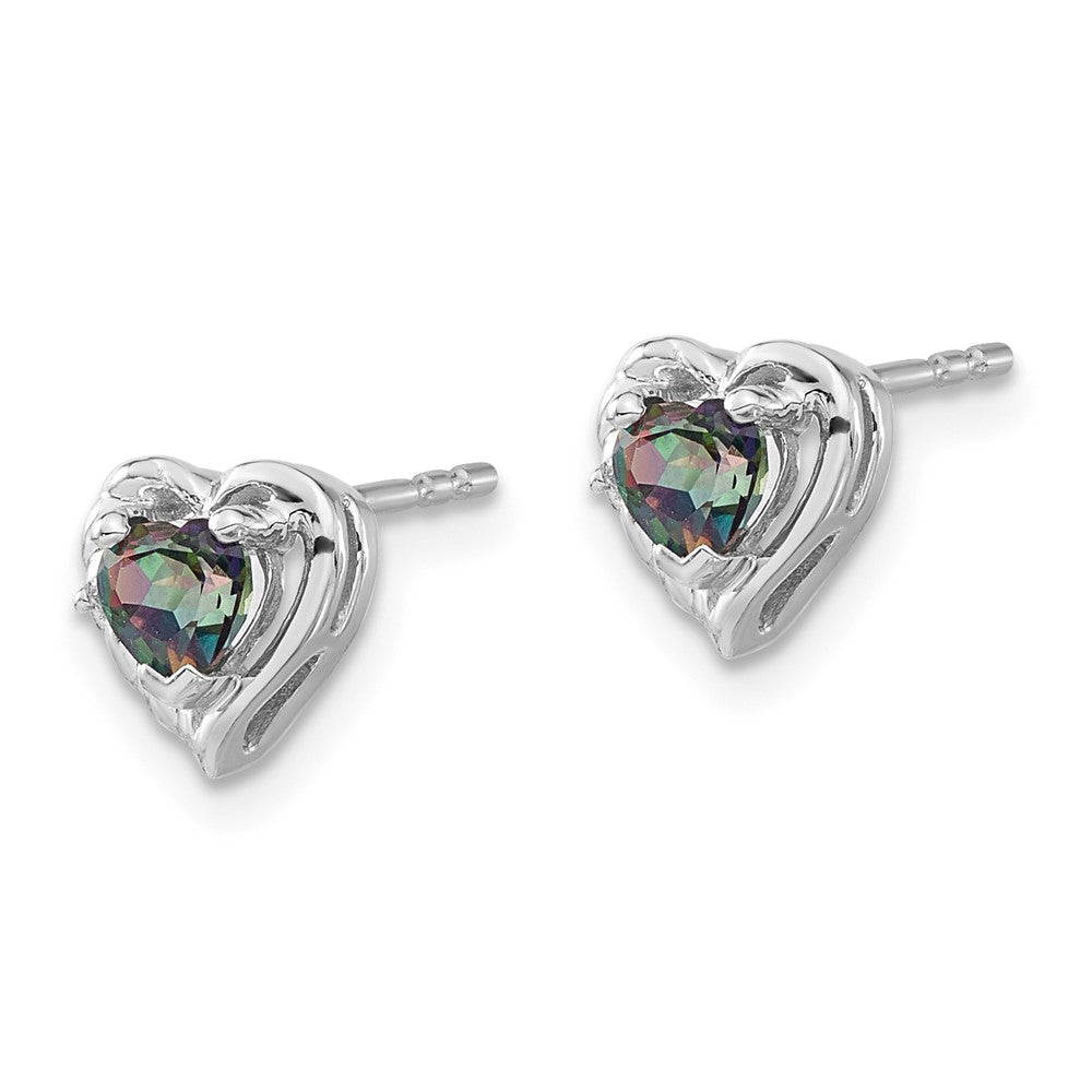Solid 14k White Gold Mystic Fire Topaz and Simulated CZ Heart Earrings