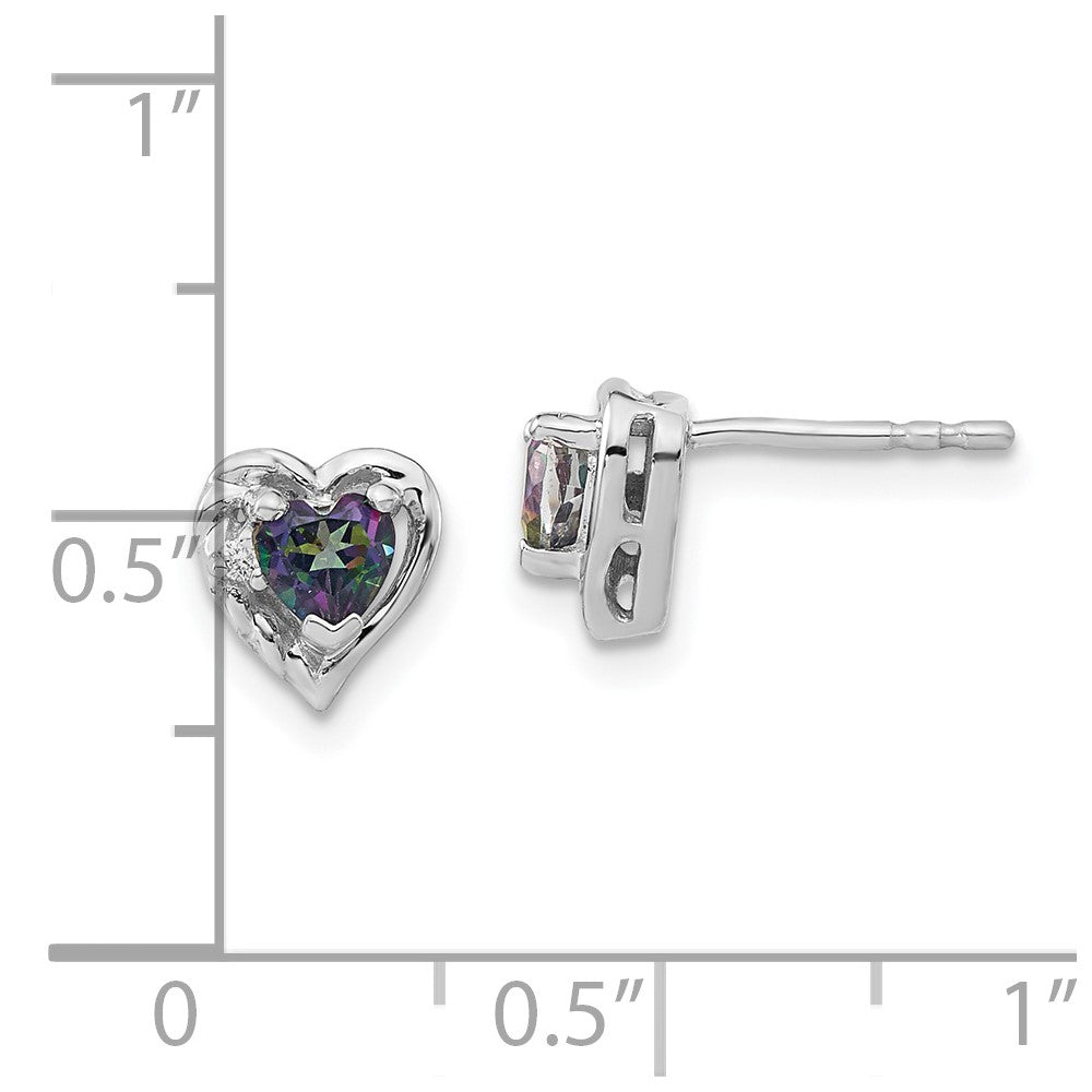 Solid 14k White Gold Mystic Fire Topaz and Simulated CZ Heart Earrings