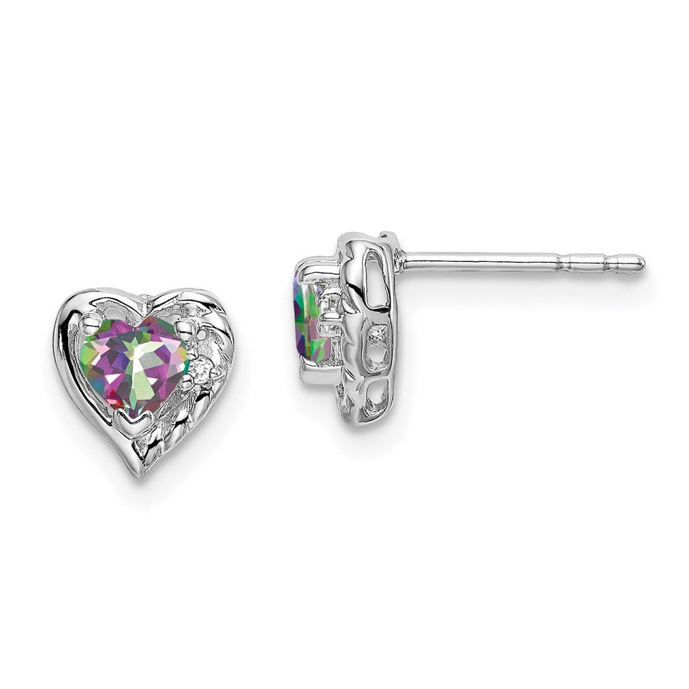 14k White Gold Mystic Fire Topaz and Real Diamond Heart Earrings EM7027-FT-001-WA