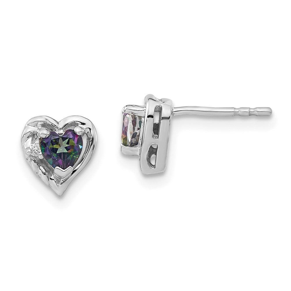 Solid 14k White Gold Mystic Fire Topaz and Simulated CZ Heart Earrings