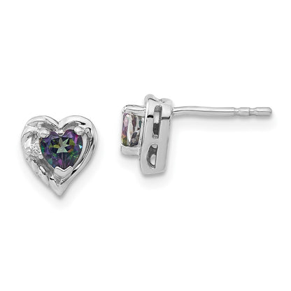 Solid 14k White Gold Mystic Fire Topaz and Simulated CZ Heart Earrings
