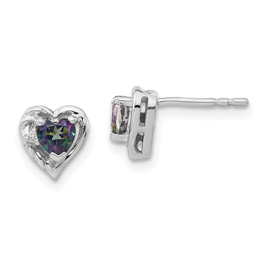 Solid 14k White Gold Mystic Fire Topaz and Simulated CZ Heart Earrings