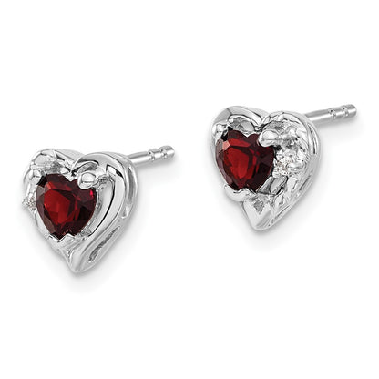 Solid 14k White Gold Simulated Garnet and CZ Heart Earrings