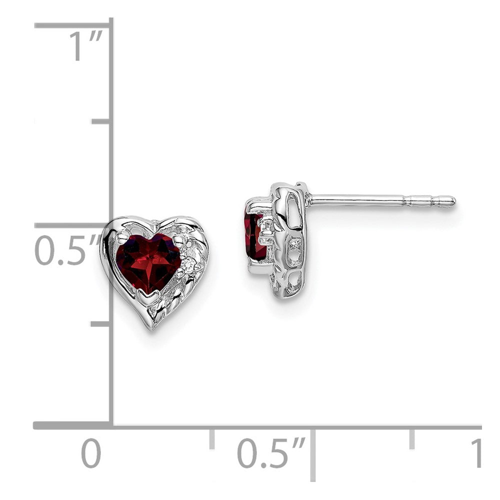 Solid 14k White Gold Simulated Garnet and CZ Heart Earrings