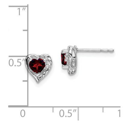Solid 14k White Gold Simulated Garnet and CZ Heart Earrings