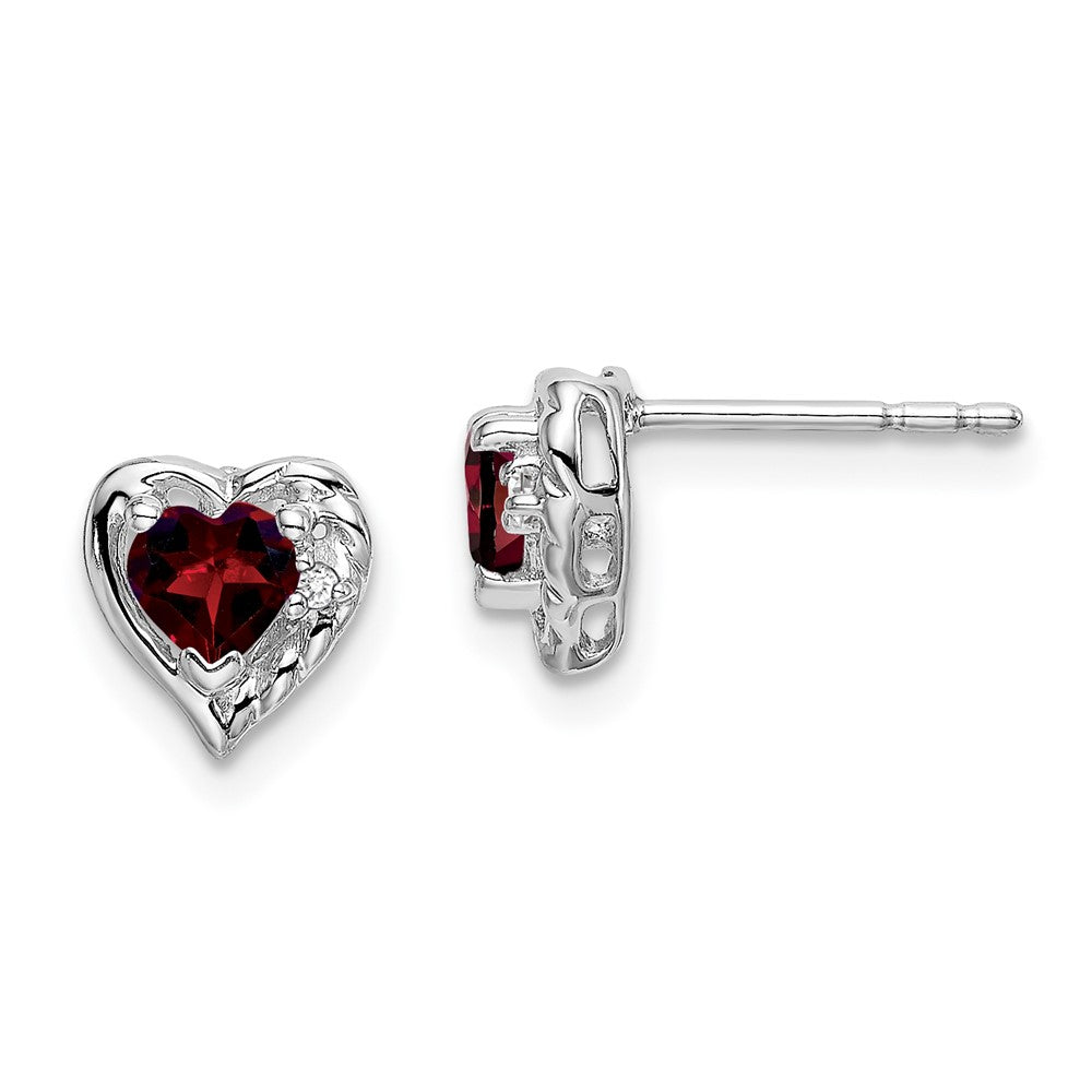 14k White Gold Garnet and Real Diamond Heart Earrings EM7027-GA-001-WA