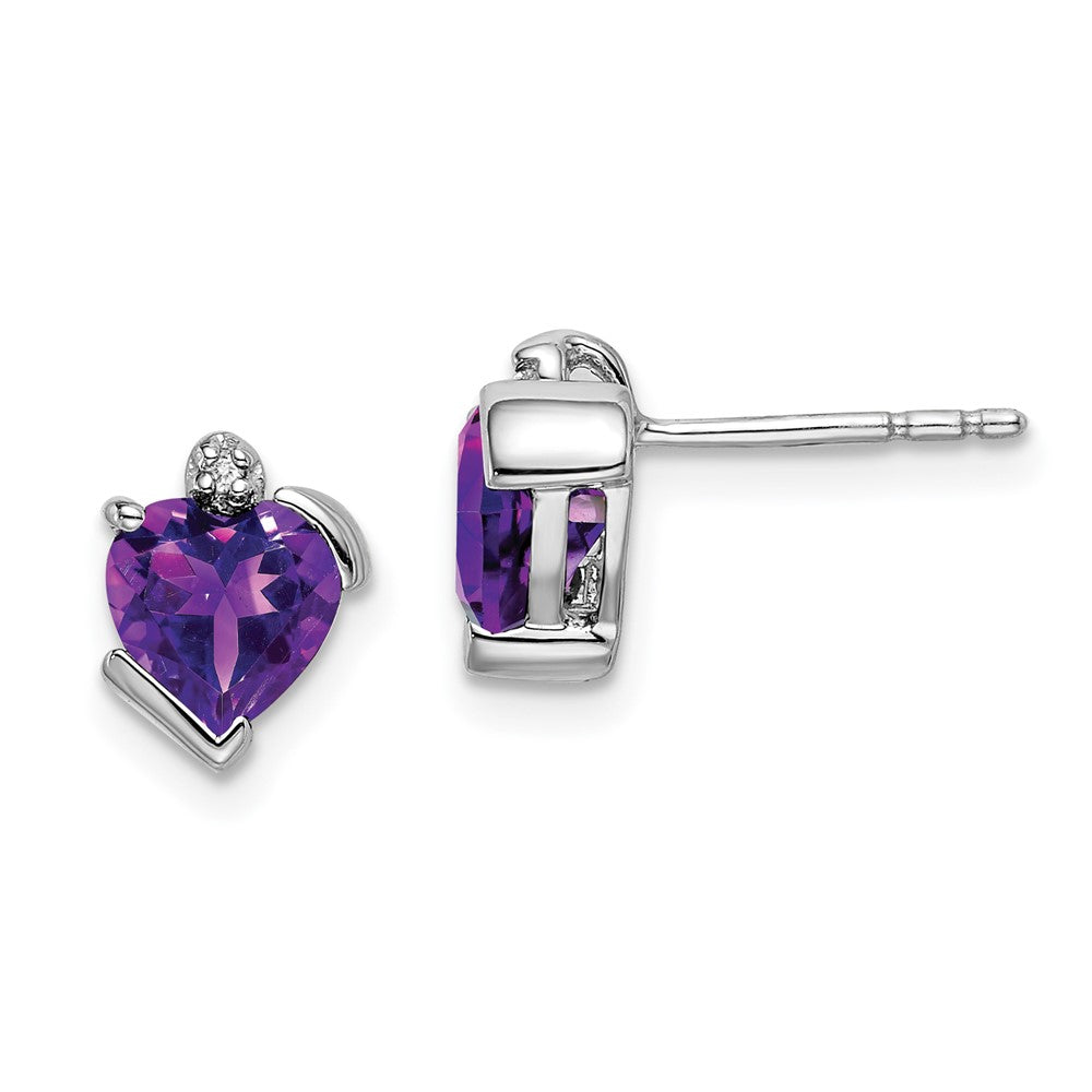 14k White Gold Amethyst and Real Diamond Heart Earrings EM7028-AM-001-WA
