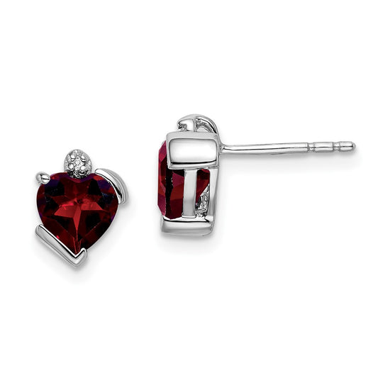 Solid 14k White Gold Simulated Garnet and CZ Heart Earrings
