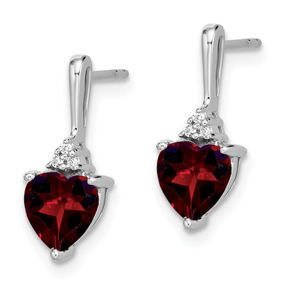 Solid 14k White Gold Simulated Garnet and CZ Heart Earrings