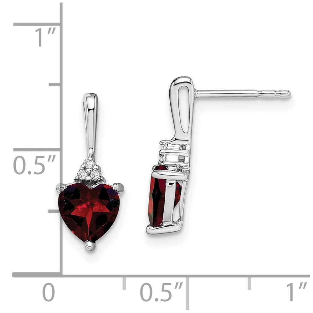 Solid 14k White Gold Simulated Garnet and CZ Heart Earrings
