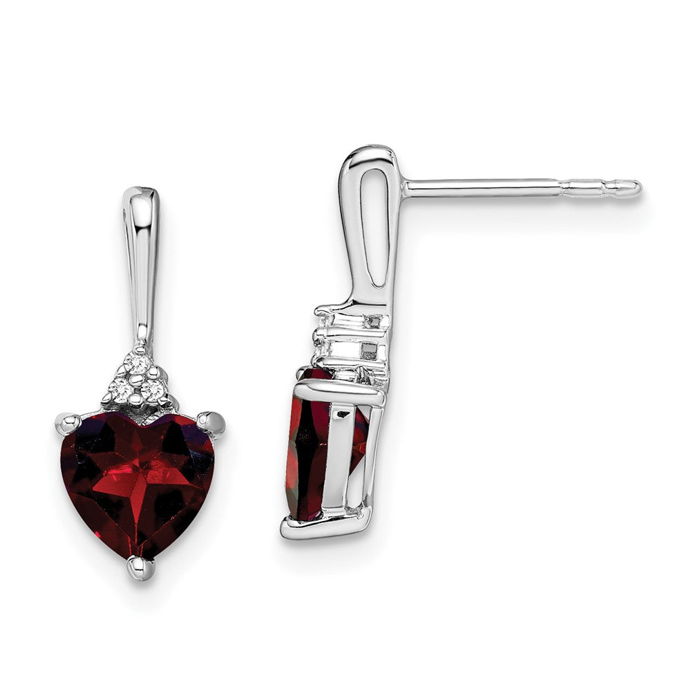 Solid 14k White Gold Simulated Garnet and CZ Heart Earrings