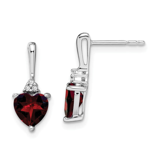 Solid 14k White Gold Simulated Garnet and CZ Heart Earrings