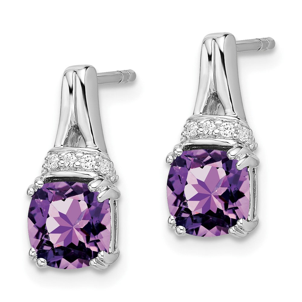 Solid 14k White Gold Simulated Amethyst and CZ Earrings