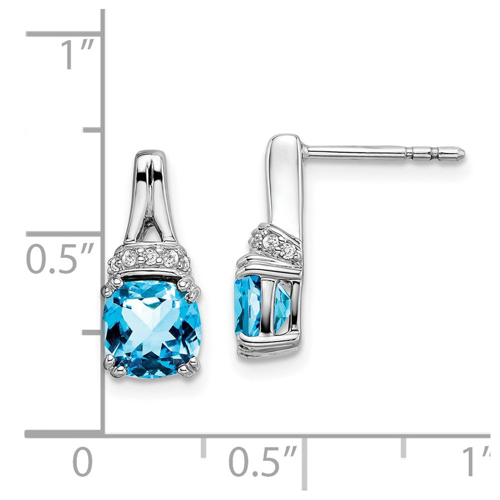 Solid 14k White Gold Simulated Blue Topaz and CZ Earrings