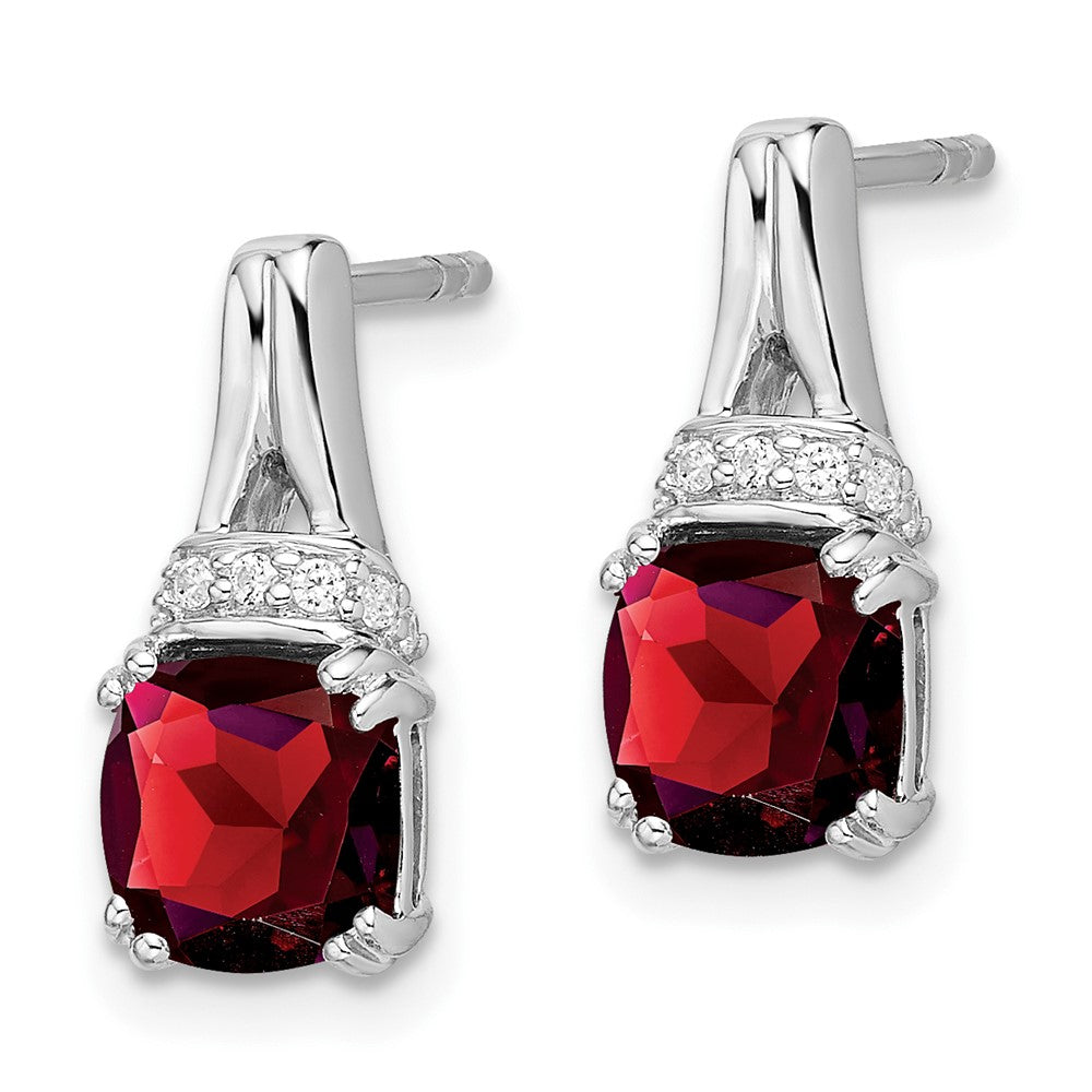 Solid 14k White Gold Simulated Garnet and CZ Earrings