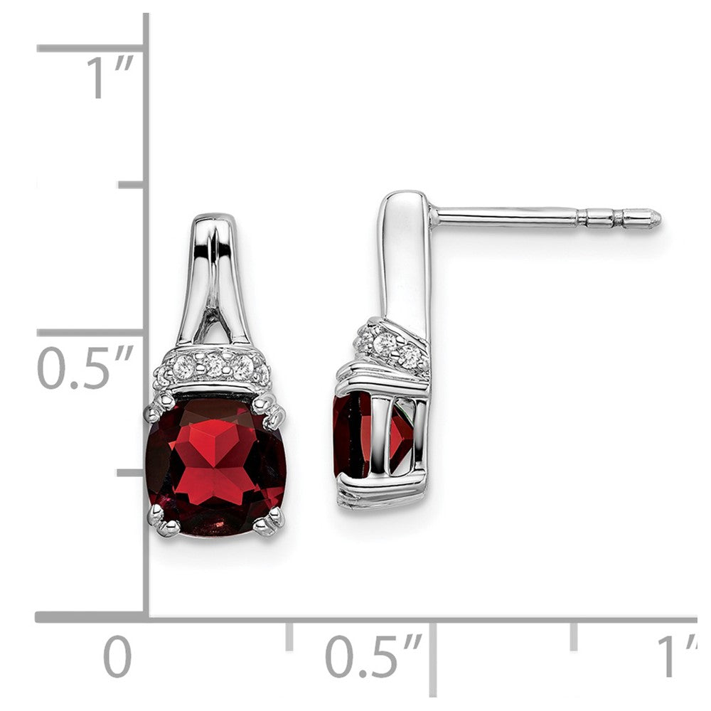 Solid 14k White Gold Simulated Garnet and CZ Earrings