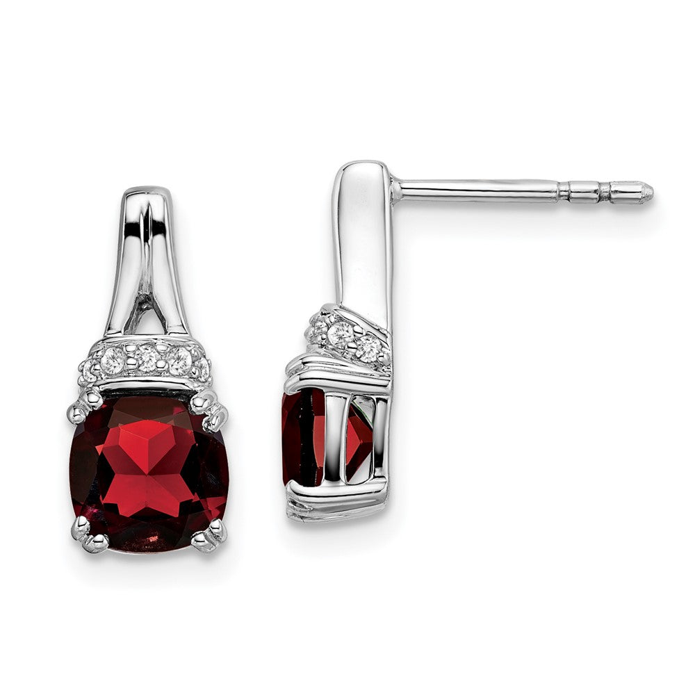 14k White Gold Garnet and Real Diamond Earrings EM7074-GA-007-WA