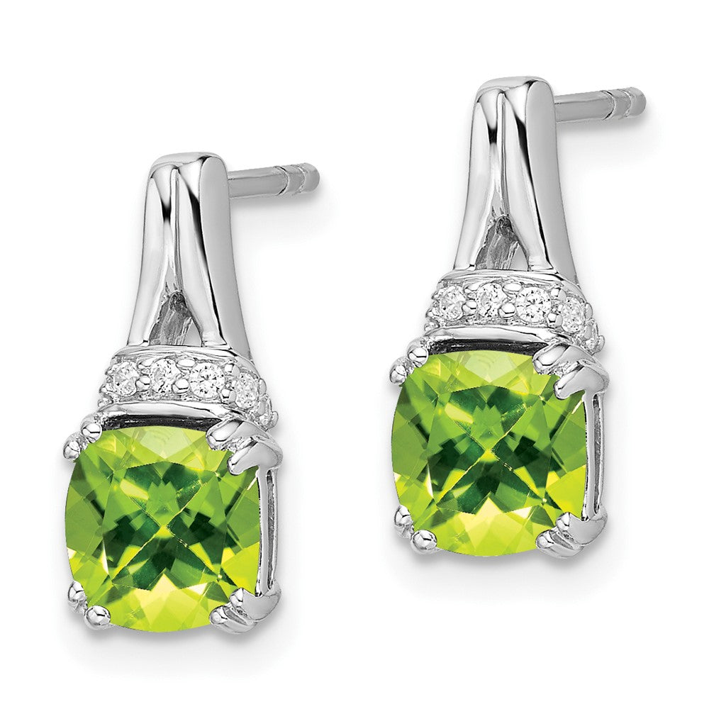 Solid 14k White Gold Simulated Peridot and CZ Earrings