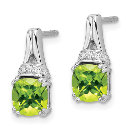 Solid 14k White Gold Simulated Peridot and CZ Earrings