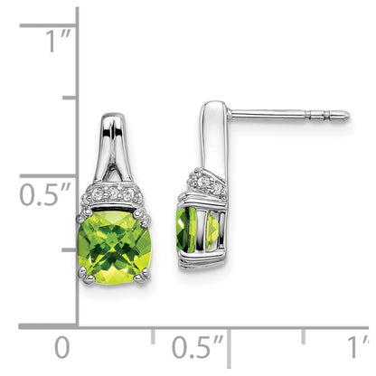 Solid 14k White Gold Simulated Peridot and CZ Earrings