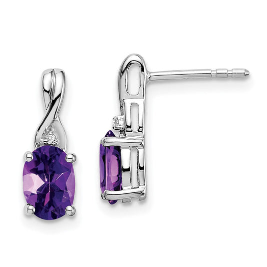 14k White Gold Oval Amethyst and Real Diamond Earrings EM7075-AM-001-WA