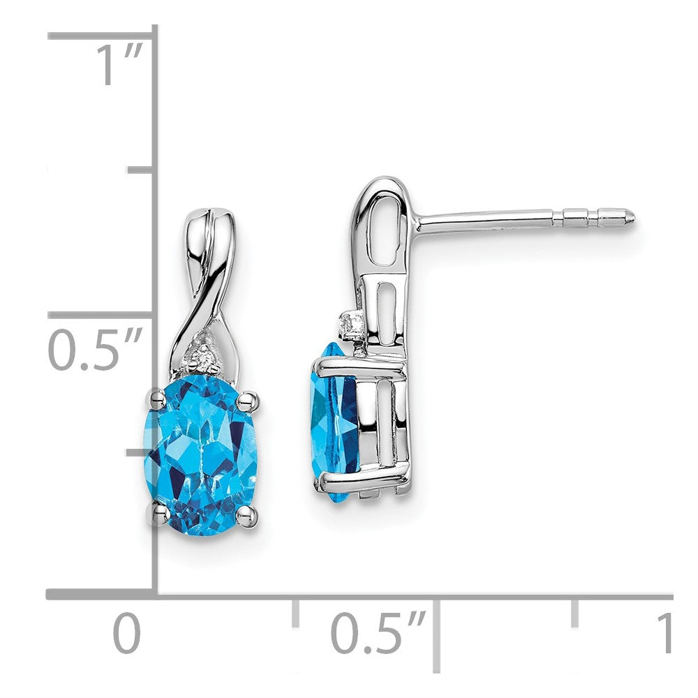 Solid 14k White Gold Oval Simulated Blue Topaz and CZ Earrings