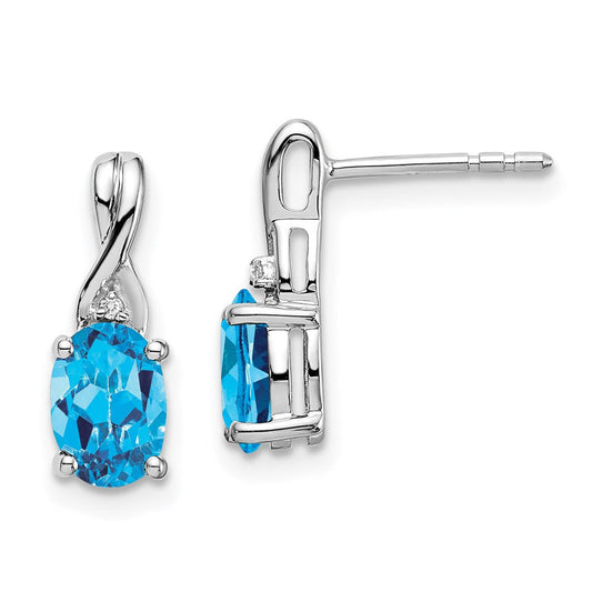 14k White Gold Oval Blue Topaz and Real Diamond Earrings EM7075-BT-001-WA