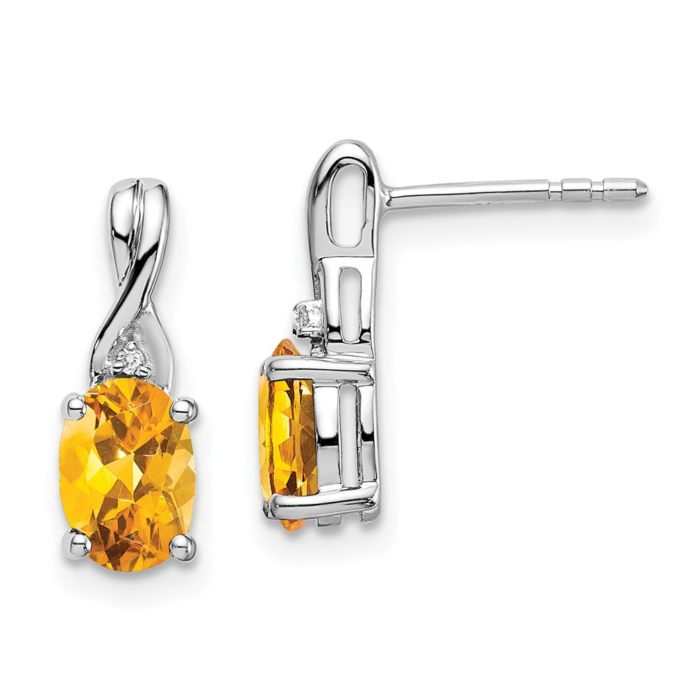 14k White Gold Oval Citrine and Real Diamond Earrings EM7075-CI-001-WA