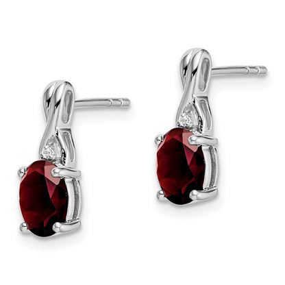 Solid 14k White Gold Oval Simulated Garnet and CZ Earrings