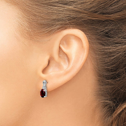 Solid 14k White Gold Oval Simulated Garnet and CZ Earrings