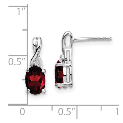 Solid 14k White Gold Oval Simulated Garnet and CZ Earrings