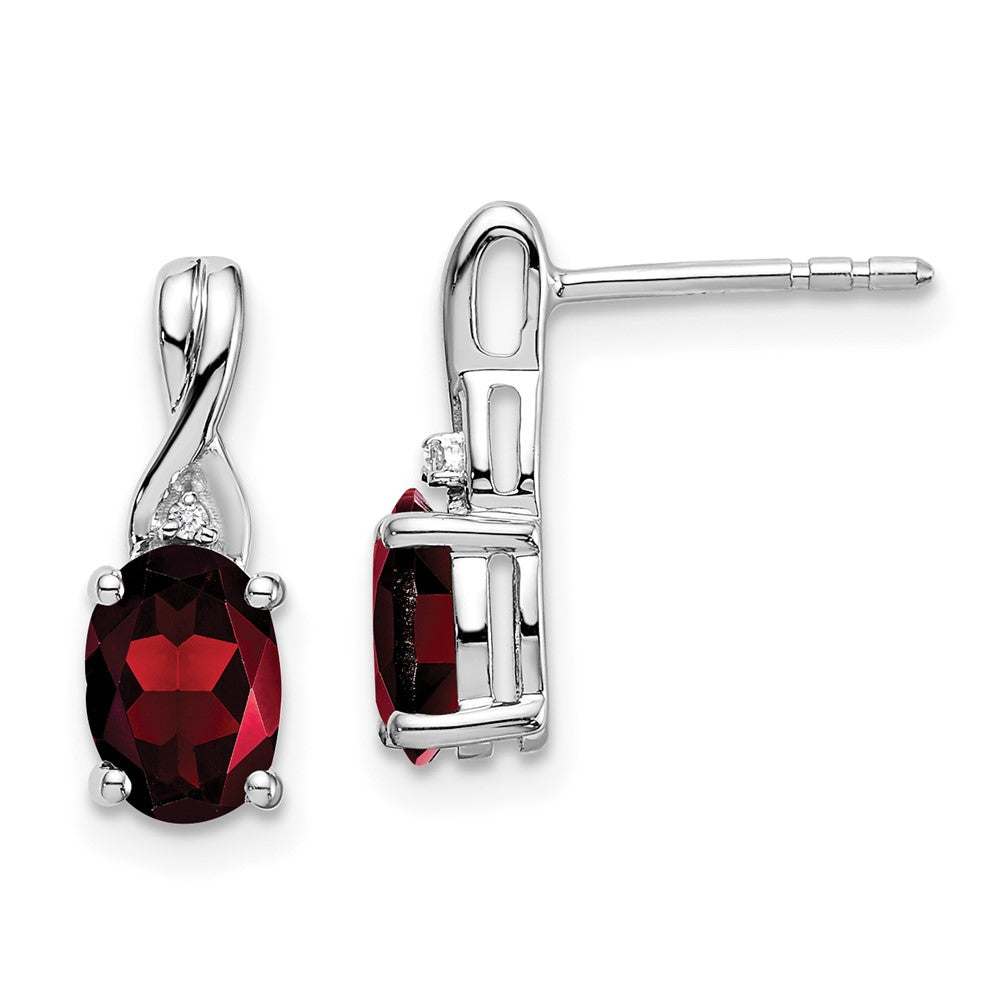14k White Gold Oval Garnet and Real Diamond Earrings EM7075-GA-001-WA