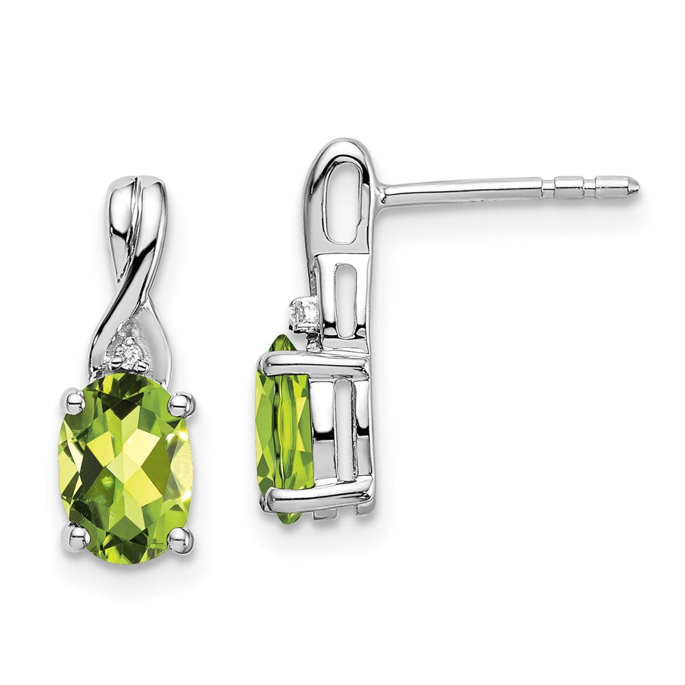 14k White Gold Oval Peridot and Real Diamond Earrings EM7075-PE-001-WA