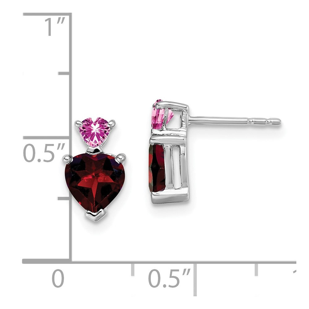 14k White Gold Garnet and Cr. Pink Sapphire Heart Earrings