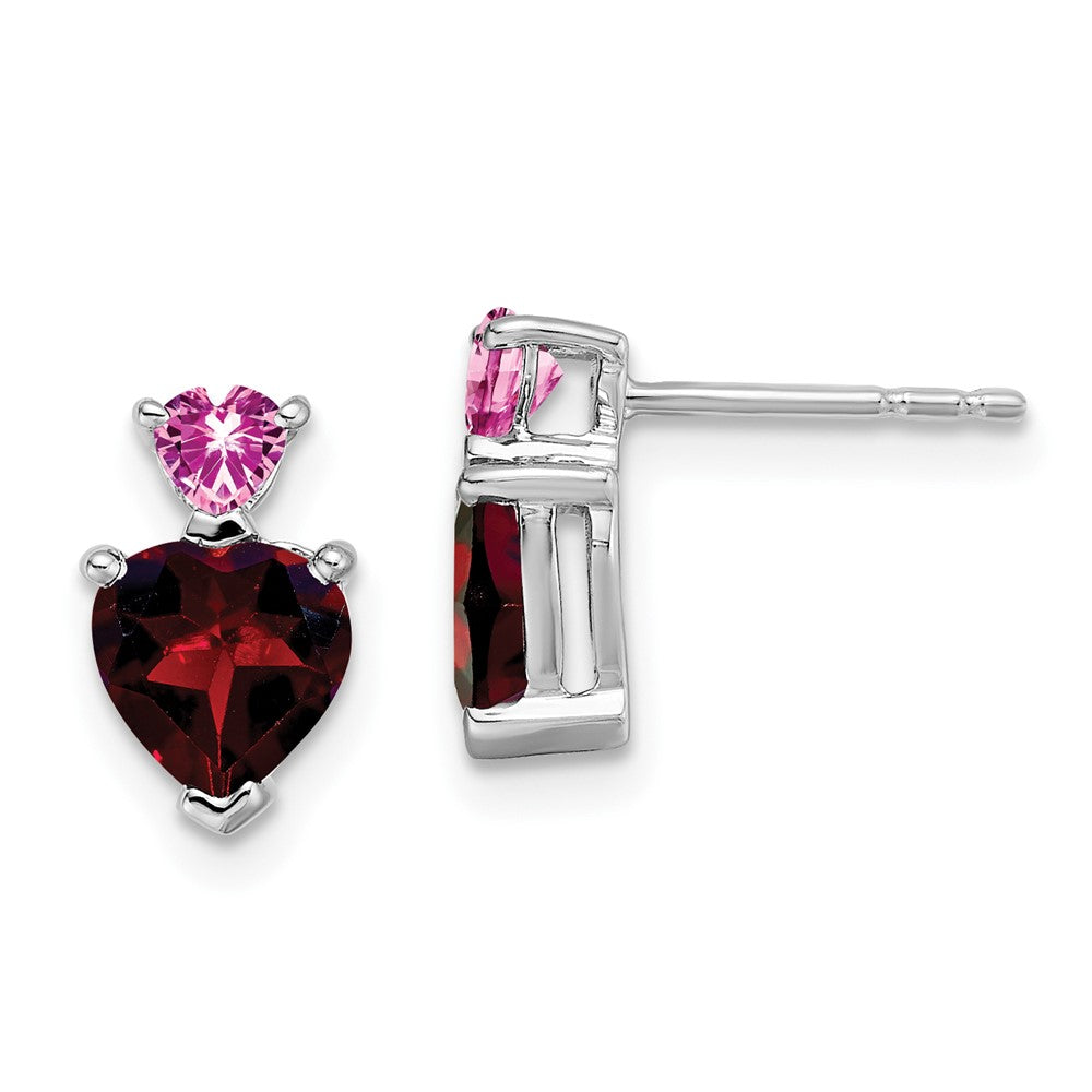 14k White Gold Garnet and Cr. Pink Sapphire Heart Earrings