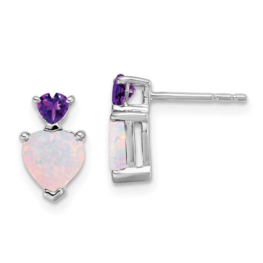 14k White Gold Created Opal and Amethyst Heart Earrings EM7076-OP/AM-W