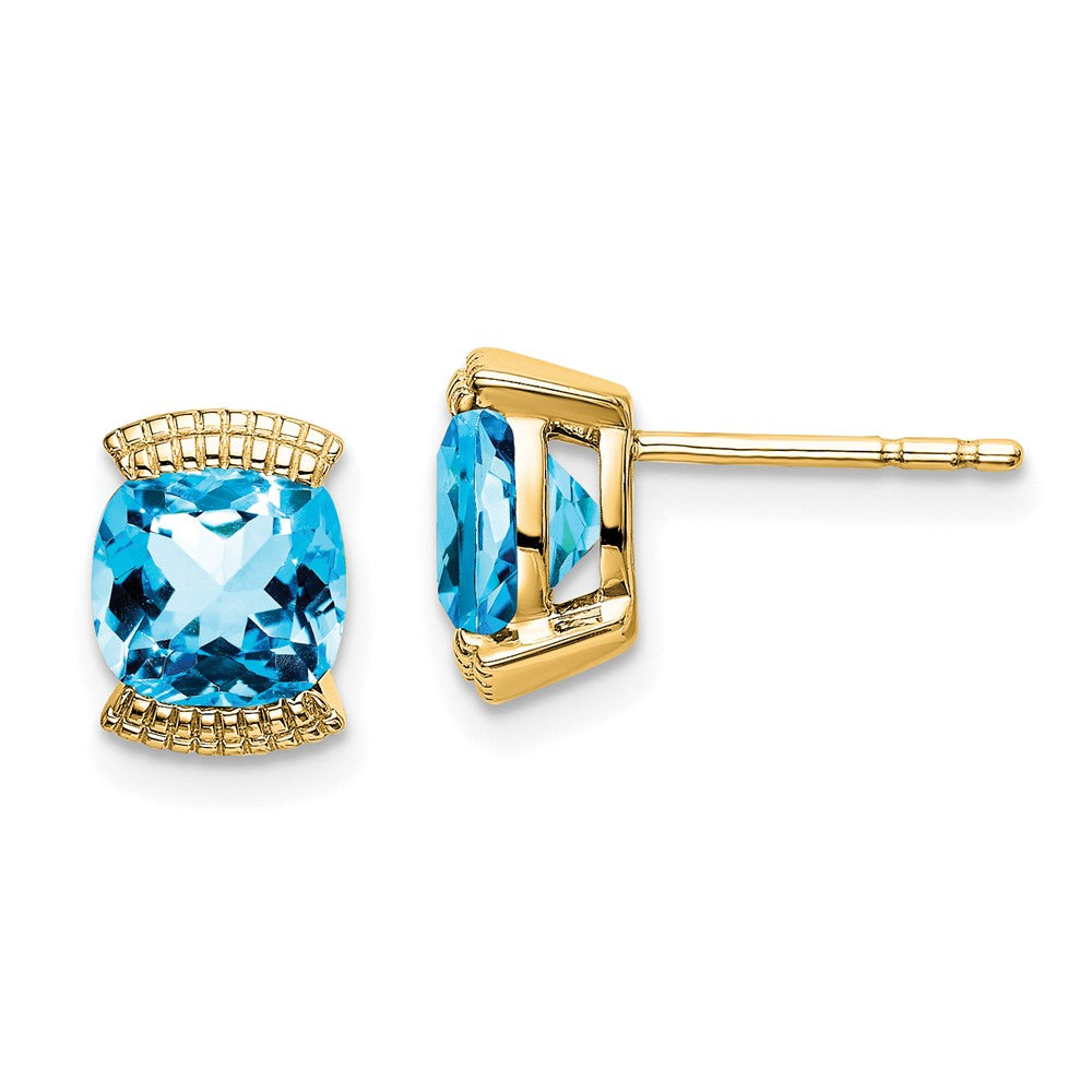 14k Yellow Gold Blue Topaz Post Earrings