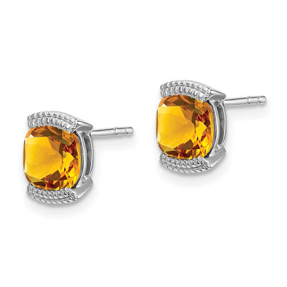 Solid 14k White Gold Simulated Citrine Post Earrings
