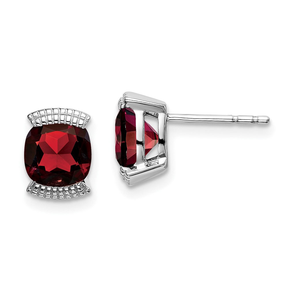 Solid 14k White Gold Simulated Garnet Post Earrings