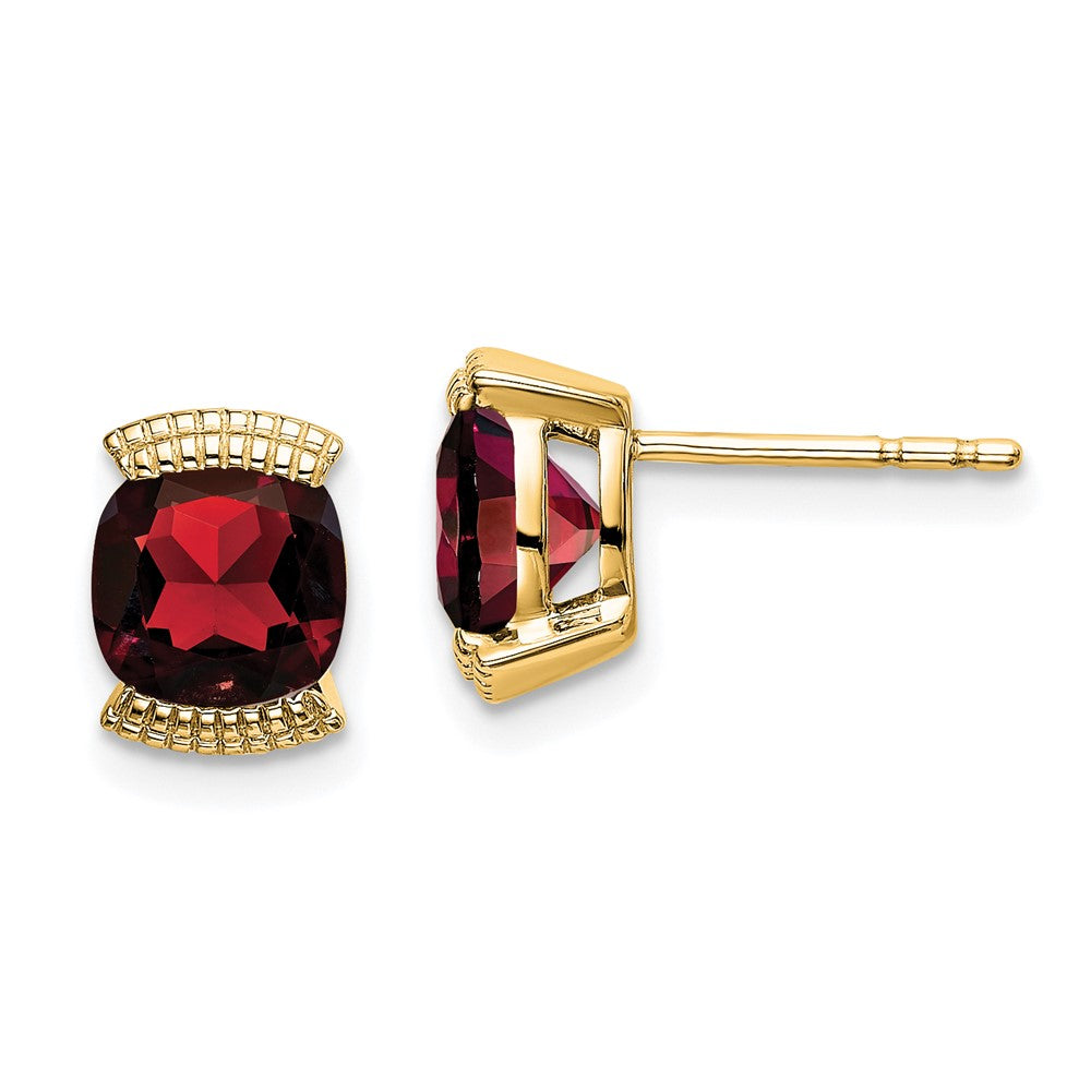 Solid 14k Yellow Gold Simulated Garnet Post Earrings
