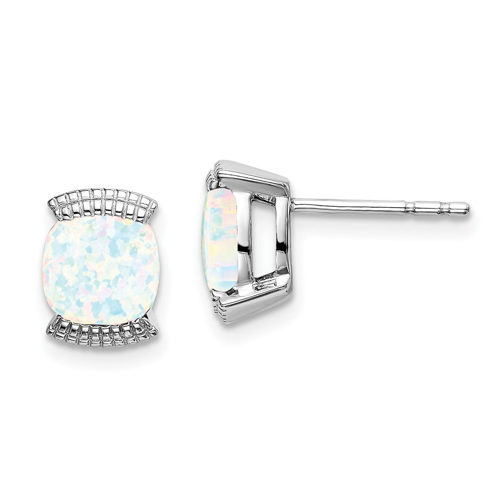 14k White Gold Created Opal Post Earrings