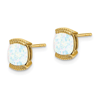 14k Yellow Gold Created Opal Post Earrings