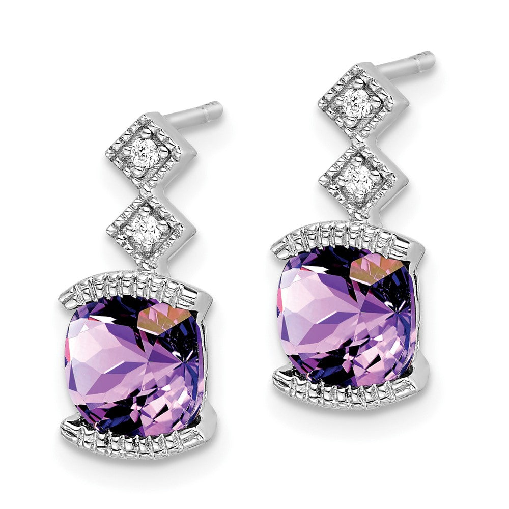 Solid 14k White Gold Simulated Amethyst and CZ Earrings